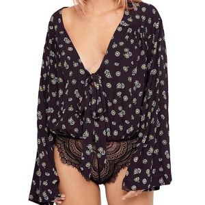 Intimately Free People Floral Lace Trim Bodysuit
